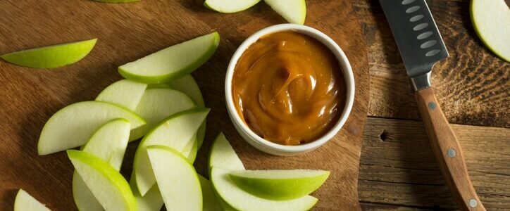 Apples and caramel dip and a knife