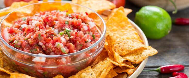 Salsa dip with tortilla chips