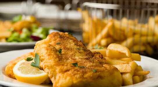 Plate with fish and fries