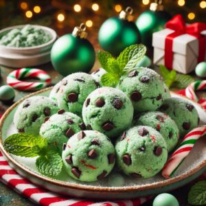 festive plate of mint chocolate chip cookies